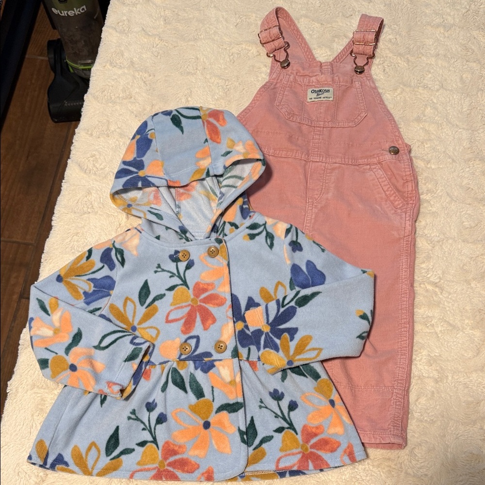 OshKosh B'gosh Floral Hooded Jacket and Pink Overalls